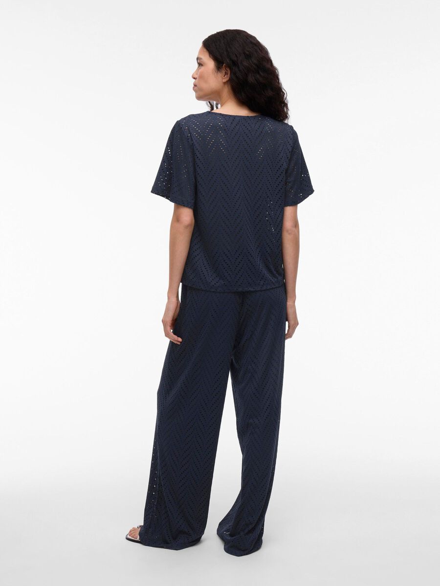 VILA VIDELAIA V-NECK SHORT SLEEVED SHIRT, Navy Blazer, highres - 14106624_NavyBlazer_004.jpg