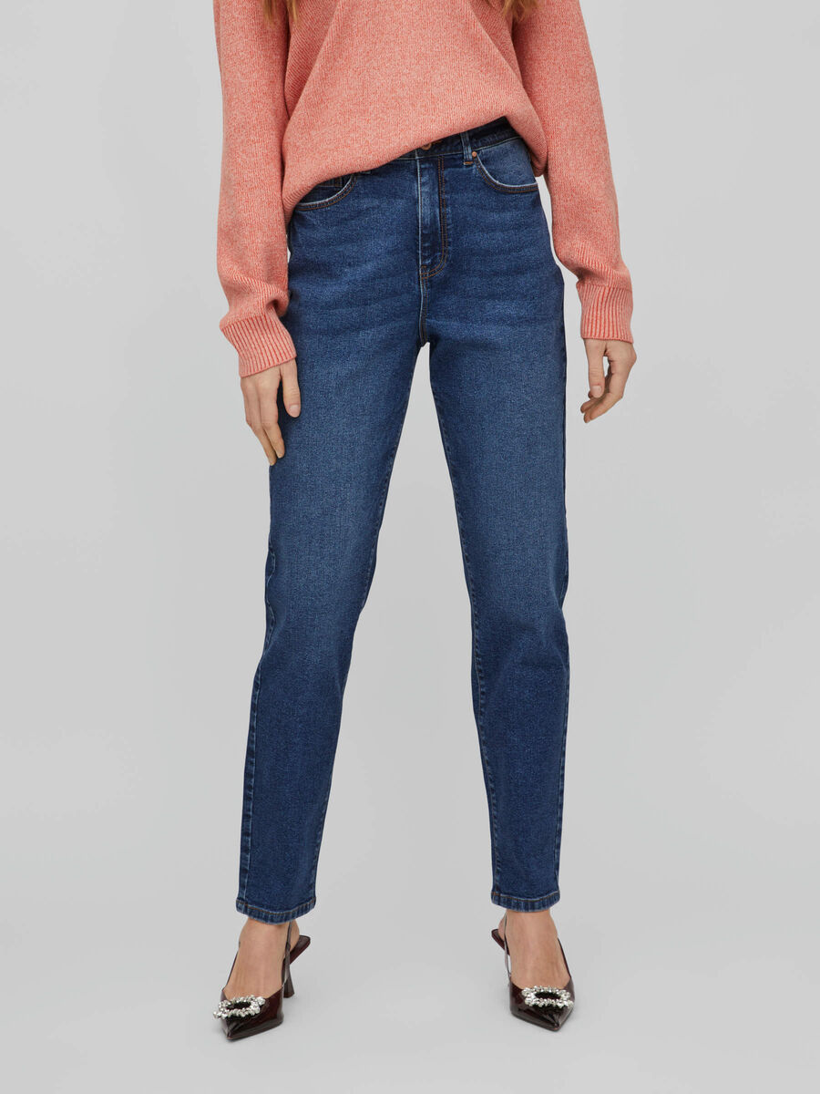 Vila HIGH-WAIST JEANS MOM, Dark Blue Denim, highres - 14080820_DarkBlueDenim_003.jpg