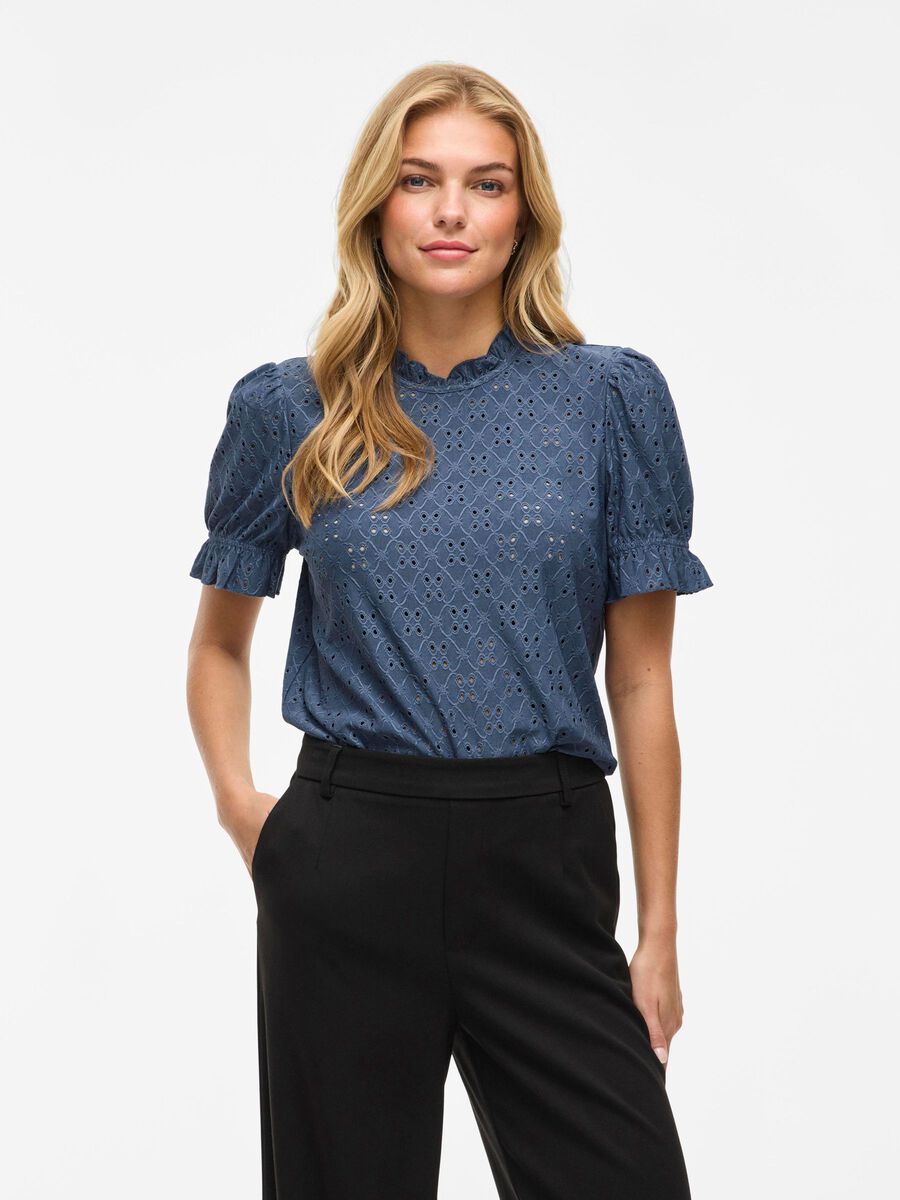 VILA EN BRODERIE TOP À MANCHES COURTES, Vintage Indigo, highres - 14070251_VintageIndigo_003.jpg