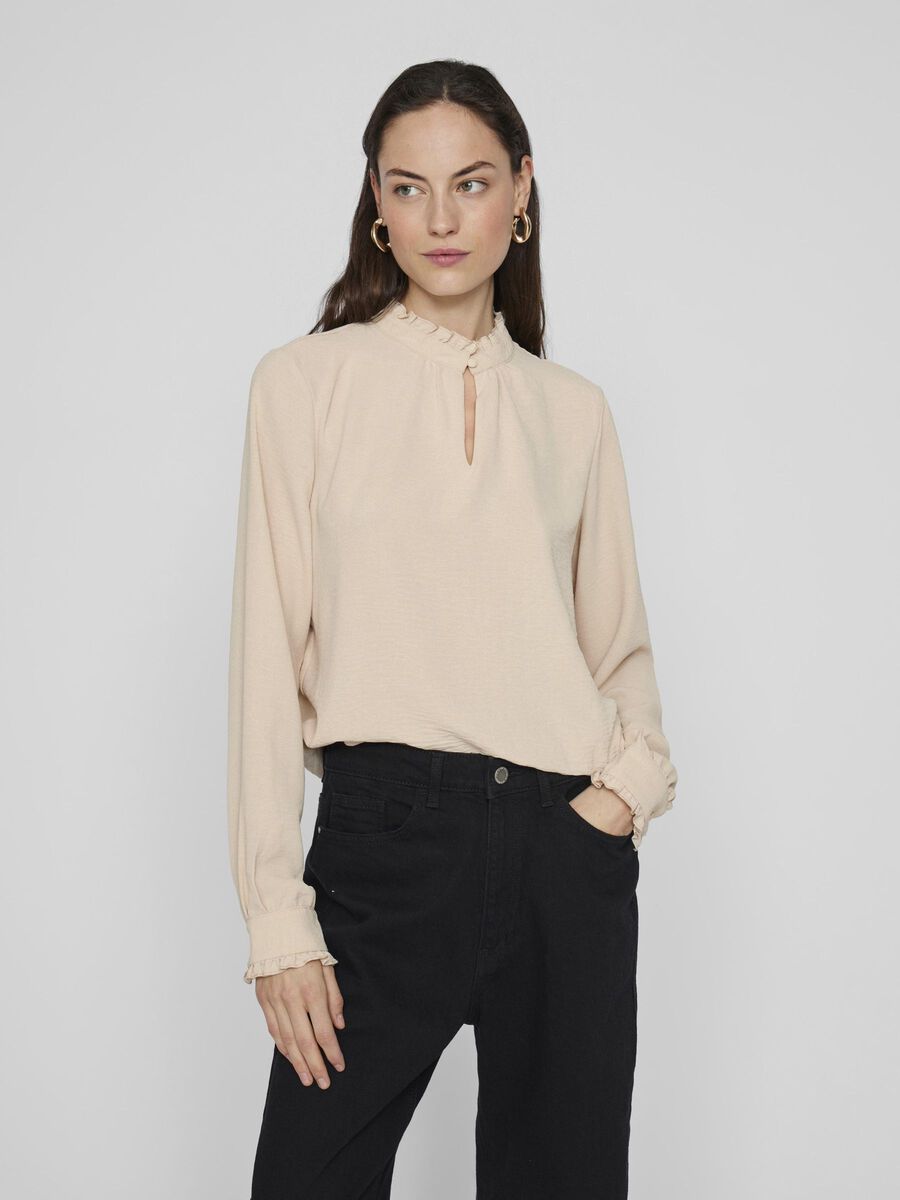 VILA HIGH NECK LONG SLEEVED TOP, Birch, highres - 14109876_Birch_003.jpg