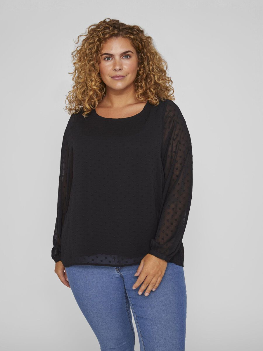 Vila CURVE - POLKA DOT LONG SLEEVED TOP, Black, highres - 14074544_Black_003.jpg