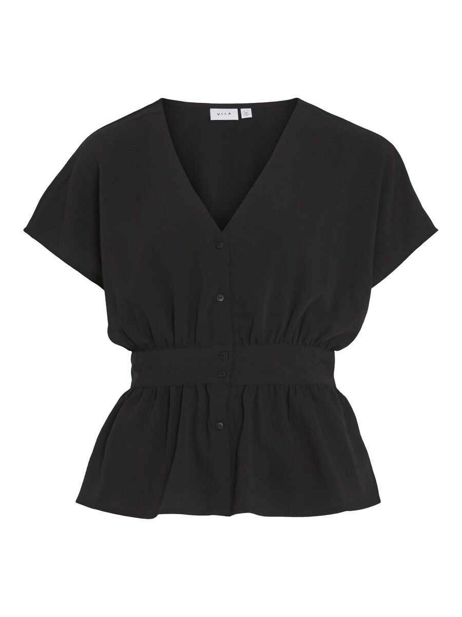 VILA BUTTONED SHORT SLEEVED TOP, Black, highres - 14099283_Black_001.jpg