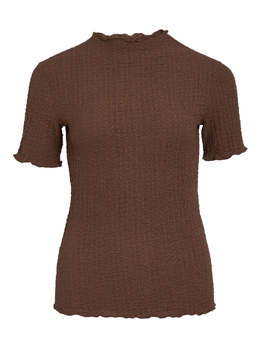 VILA VIMALMEN HIGH NECK SHORT SLEEVED TOP, Chocolate Brown, highres - 14112683_ChocolateBrown_001.jpg
