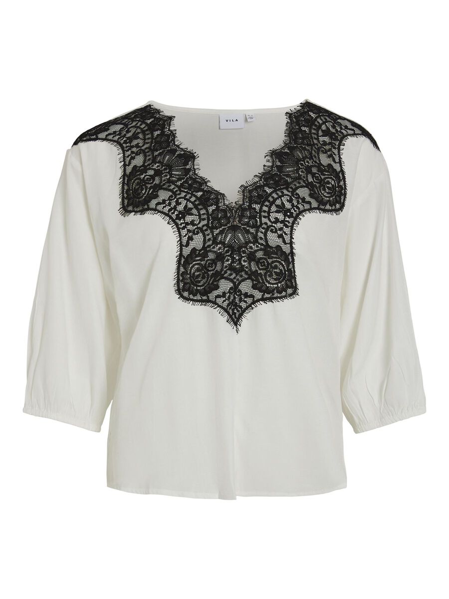 VILA V-NECK 3/4 SLEEVED TOP, Snow White, highres - 14108648_SnowWhite_1200026_001.jpg
