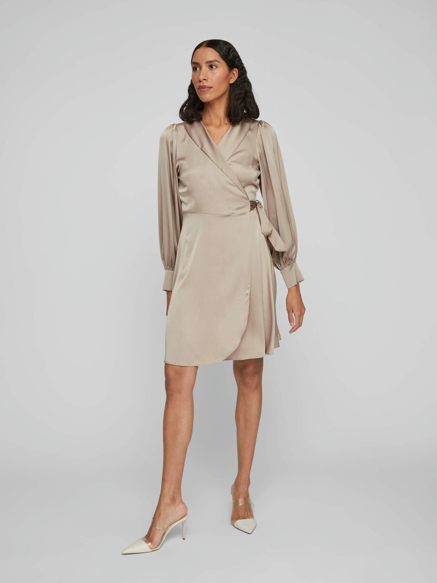 LANGÆRMET SLÅ OM KJOLE (Beige) | Vila® Online Shop