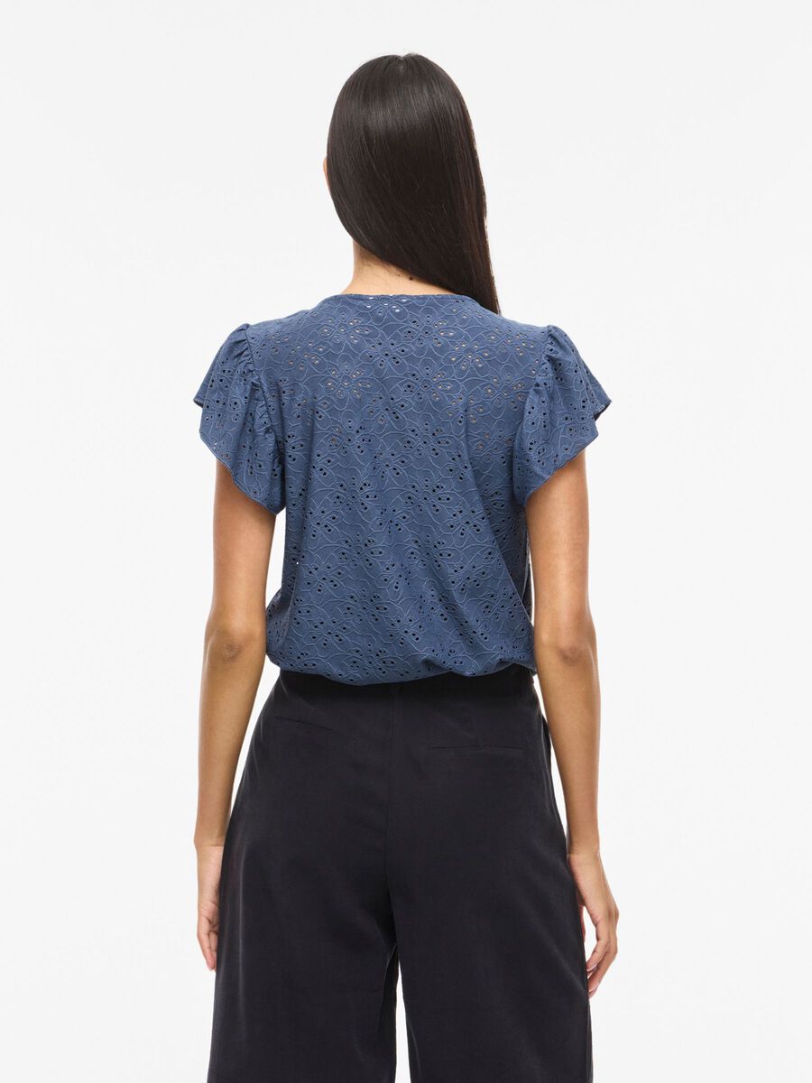Product carousel image - VIKAWA ROUND NECK SHORT SLEEVED TOP, Vintage Indigo | 2