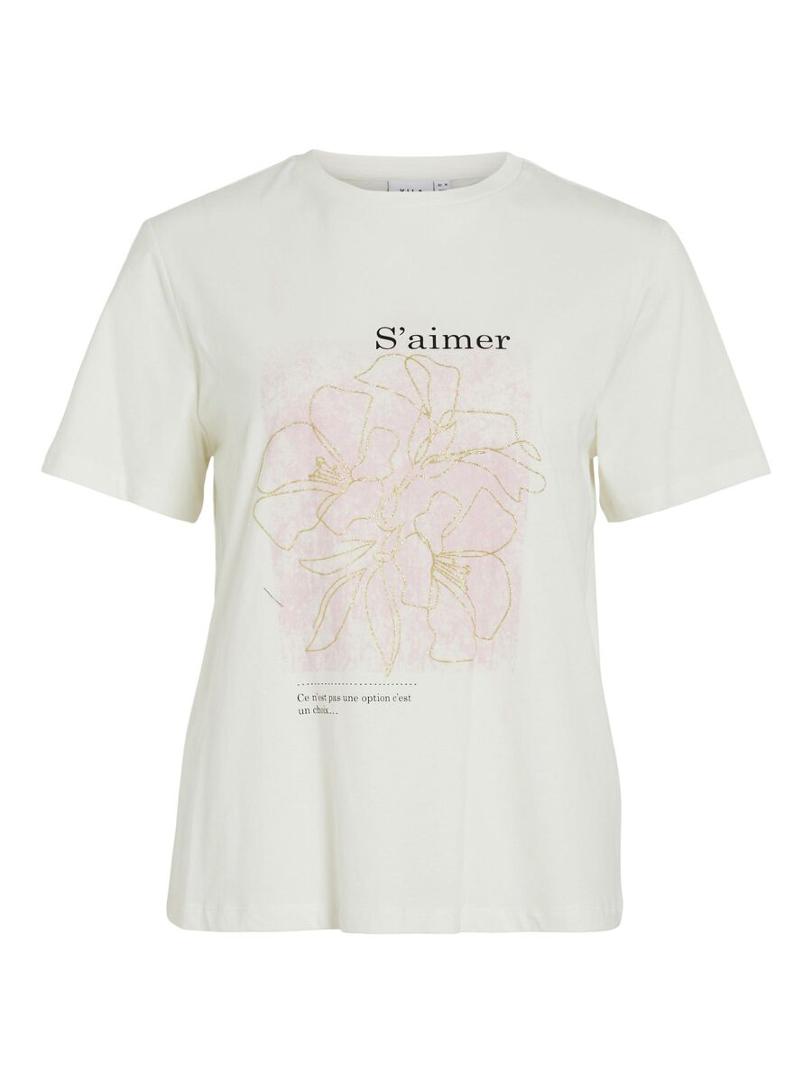 VILA PRINTED COTTON T-SHIRT, Snow White, highres - 14103221_SnowWhite_1156610_001.jpg