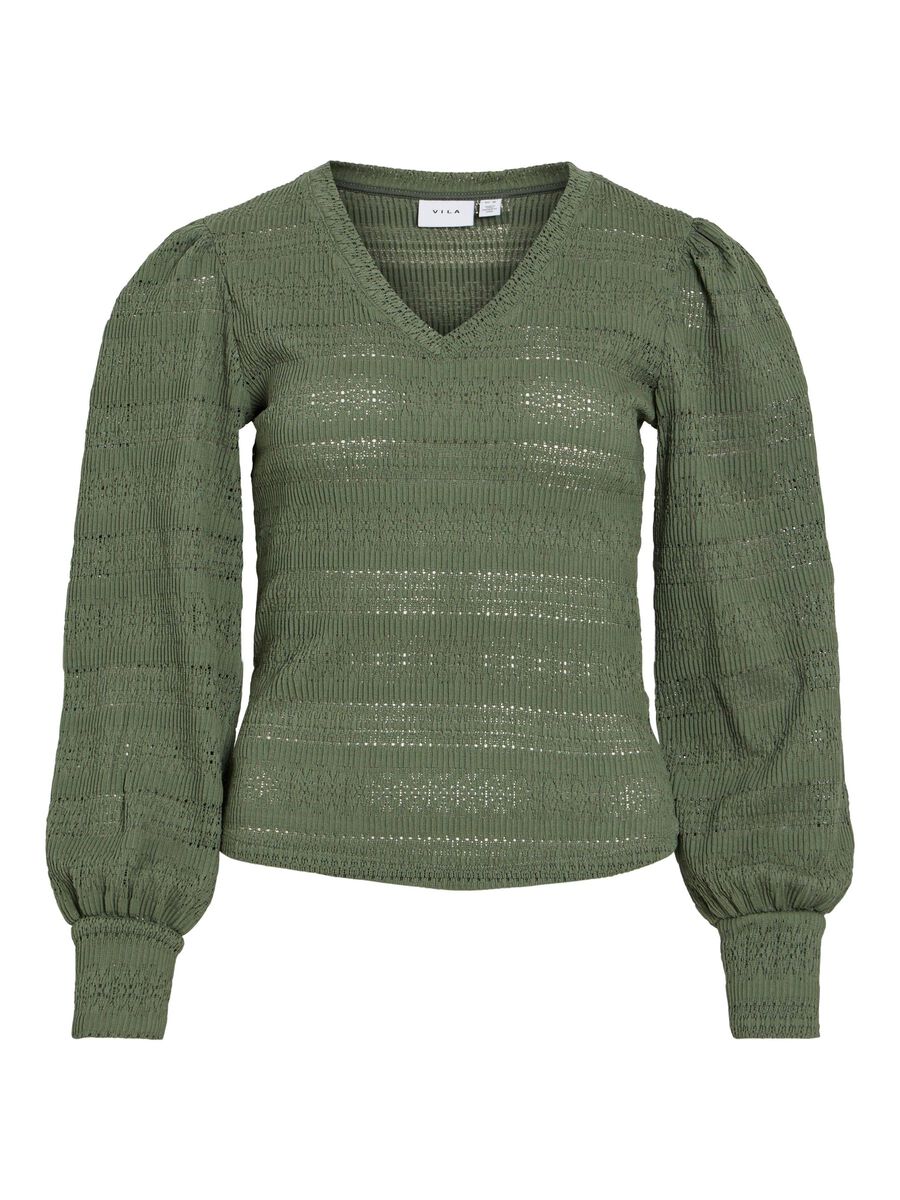VILA V-NECK LONG SLEEVED TOP, Laurel Wreath, highres - 14110282_LaurelWreath_001.jpg