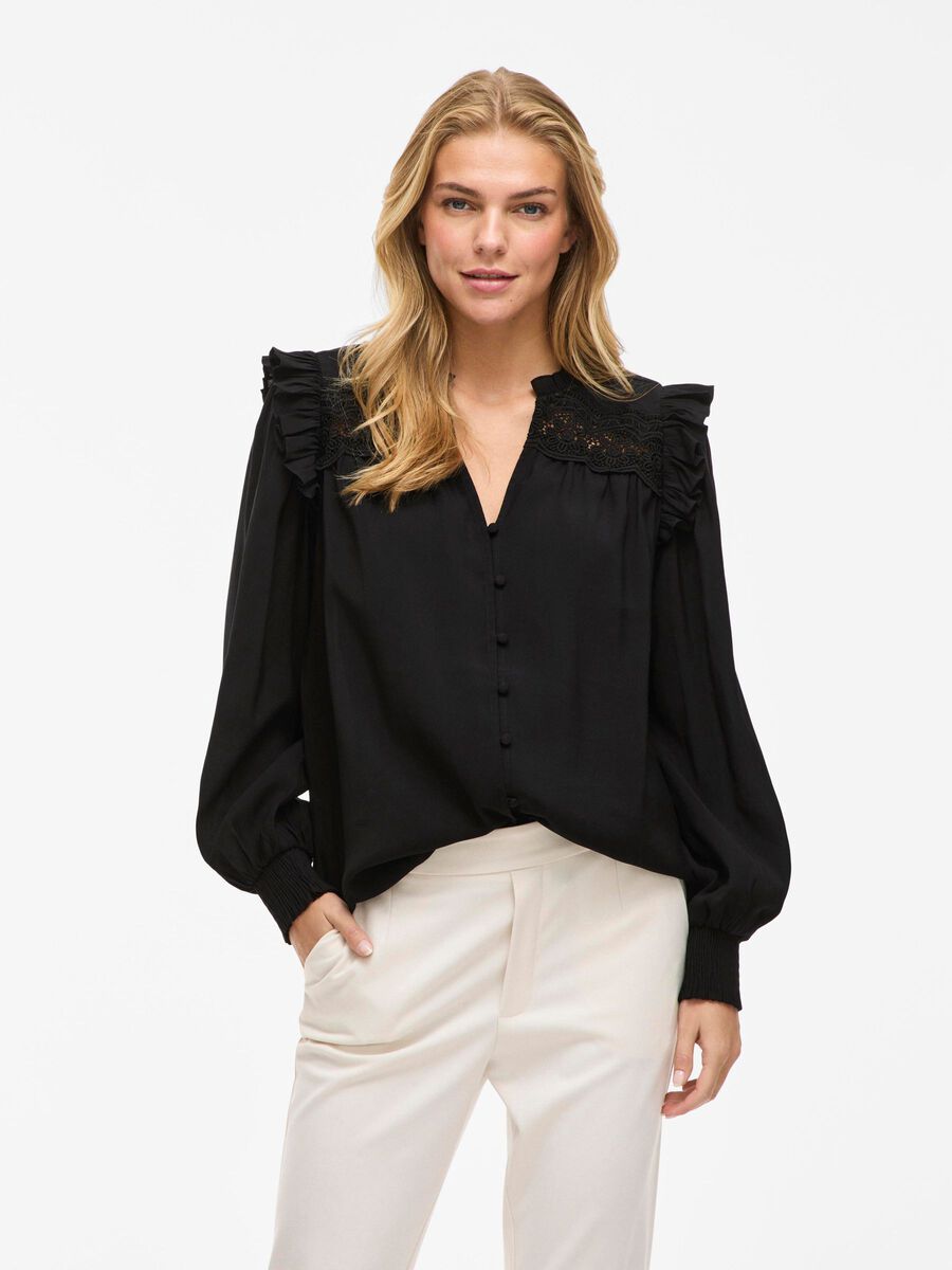 VILA VIKOMMA CUELLO EN V CAMISA, Black, highres - 14113753_Black_003.jpg