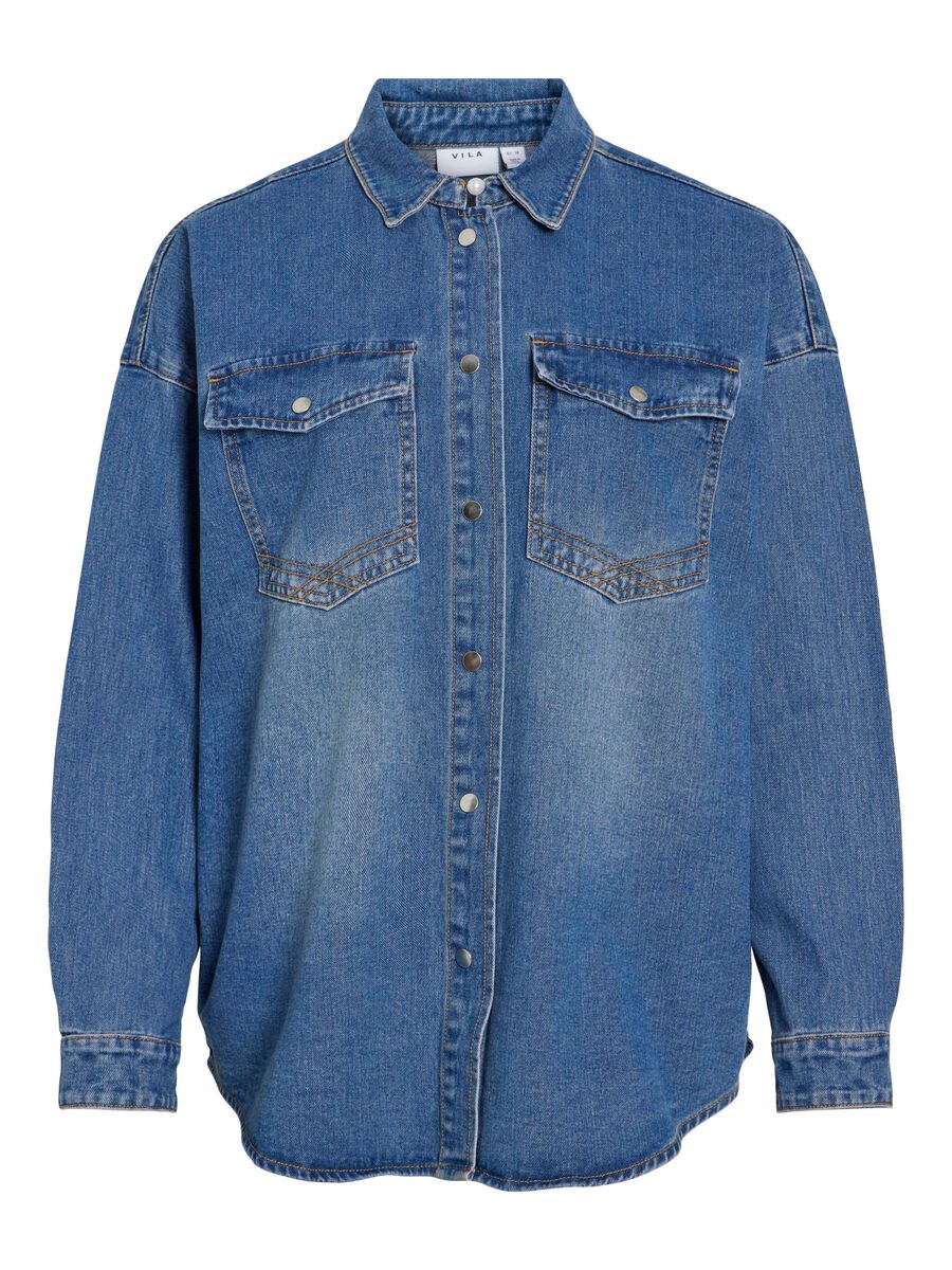 VILA LONG SLEEVED DENIM SHIRT, Dark Denim, highres - 14108643_DarkDenim_001.jpg