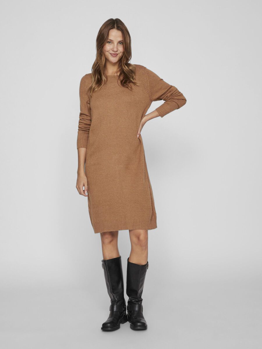 LONG SLEEVED KNITTED DRESS, Brown