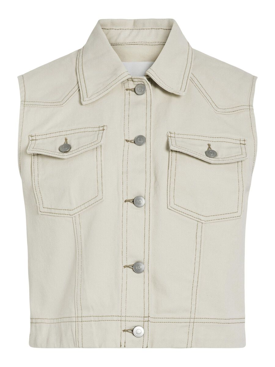 VILA SLEEVELESS DENIM SHIRT, Birch, highres - 14105743_Birch_001.jpg