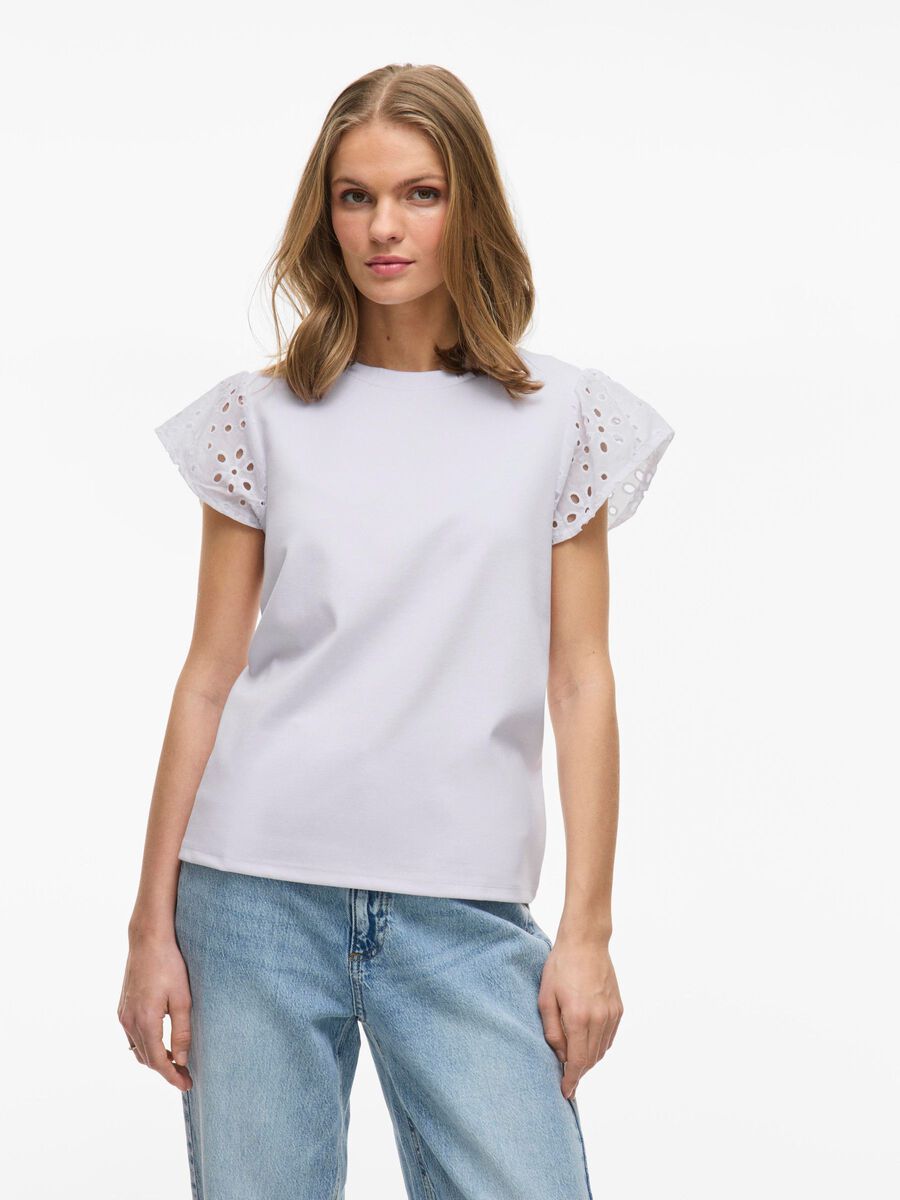 VILA RONDE HALS TOP MET KORTE MOUWEN, Bright White, highres - 14107292_BrightWhite_003.jpg
