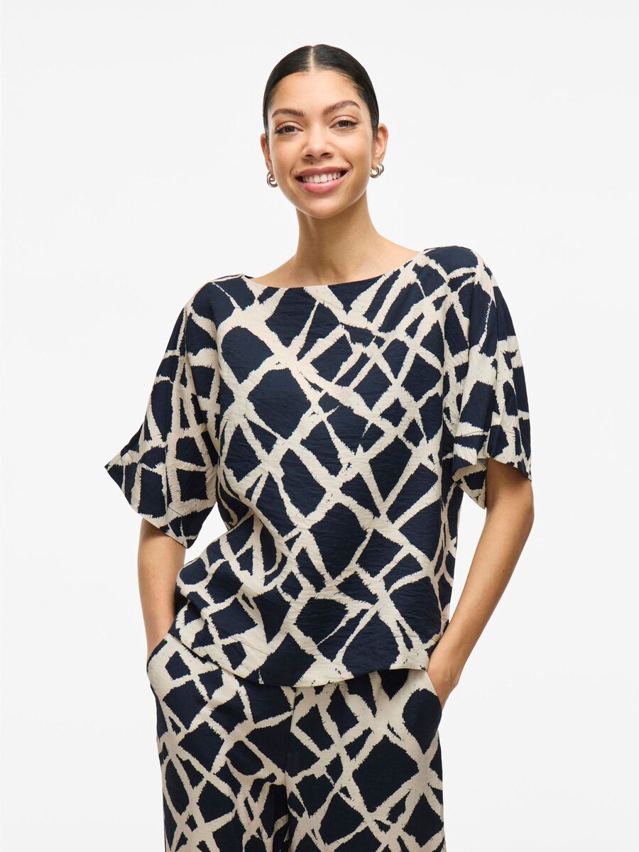 VILA BOATNECK SHORT SLEEVED TOP, Navy Blazer, highres - 14105445_NavyBlazer_1174246_003.jpg