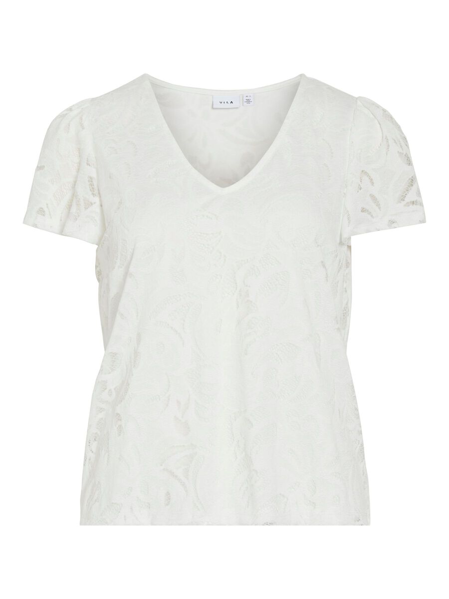 VILA VISTASIA V-NECK SHORT SLEEVED TOP, Snow White, highres - 14111231_SnowWhite_001.jpg