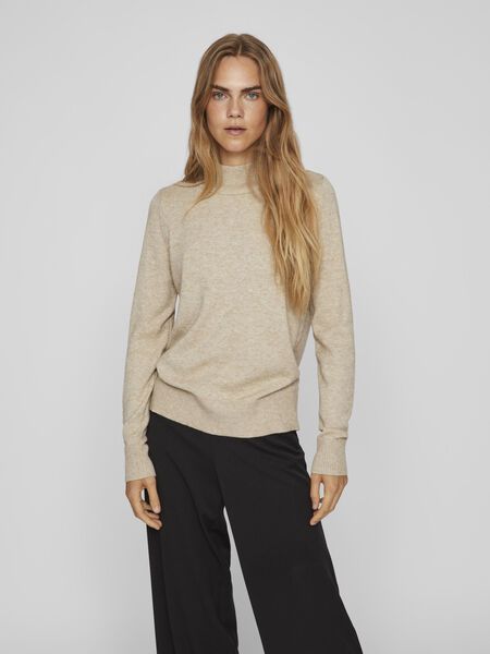 Vila HIGH NECK KNITTED PULLOVER, Natural Melange, highres - 14074306_NaturalMelange_003.jpg