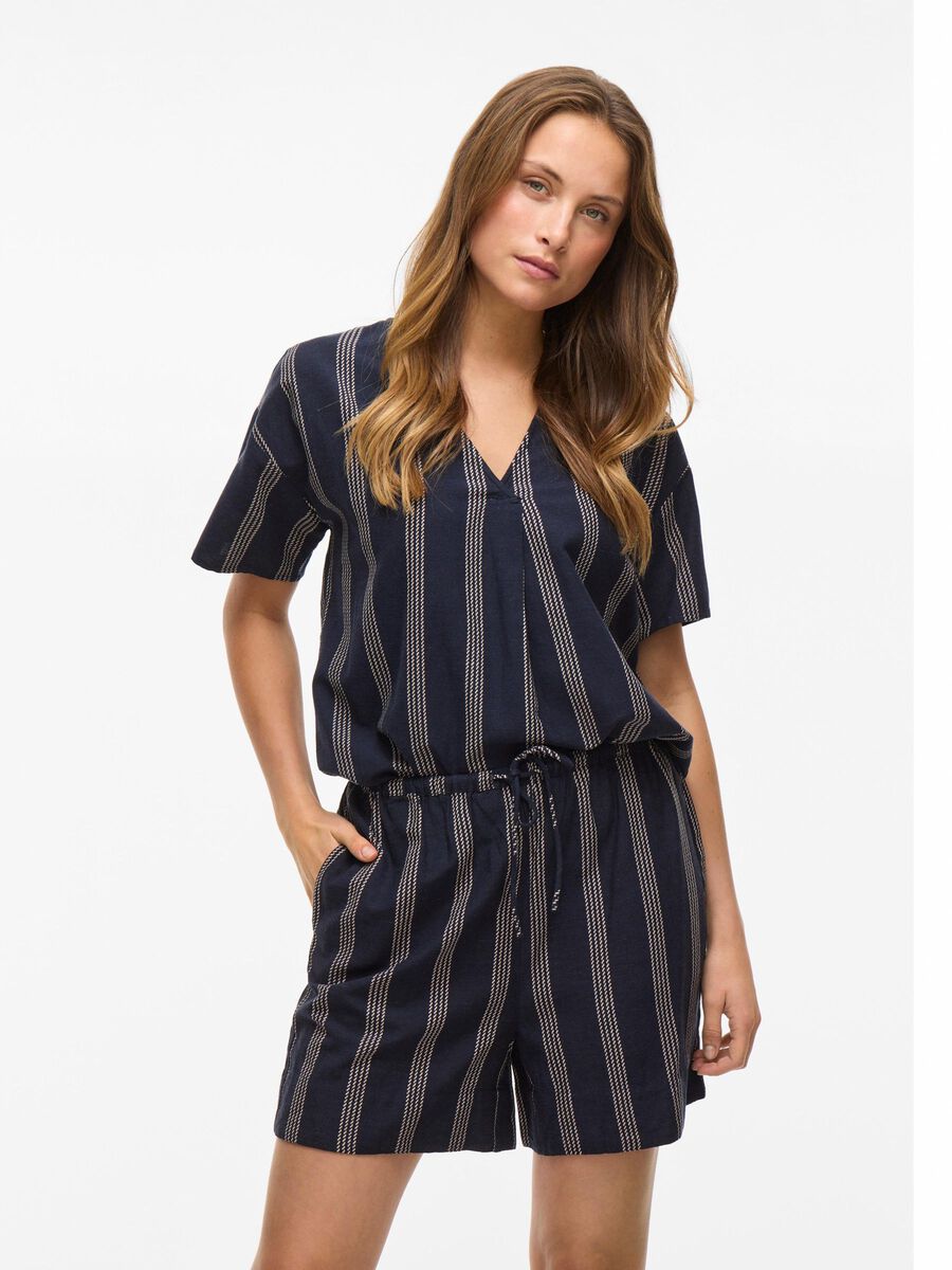 VILA VIPRISILLA SHORT SLEEVED TOP, Navy Blazer, highres - 14105063_NavyBlazer_1191696_003.jpg