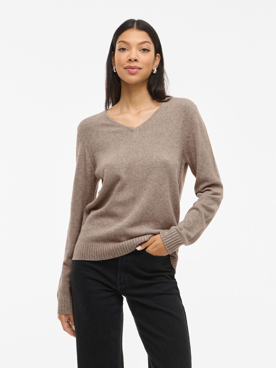 VILA VIRIL V-NECK KNITTED PULLOVER, Falcon, highres - 14042769_Falcon_585010_003.jpg