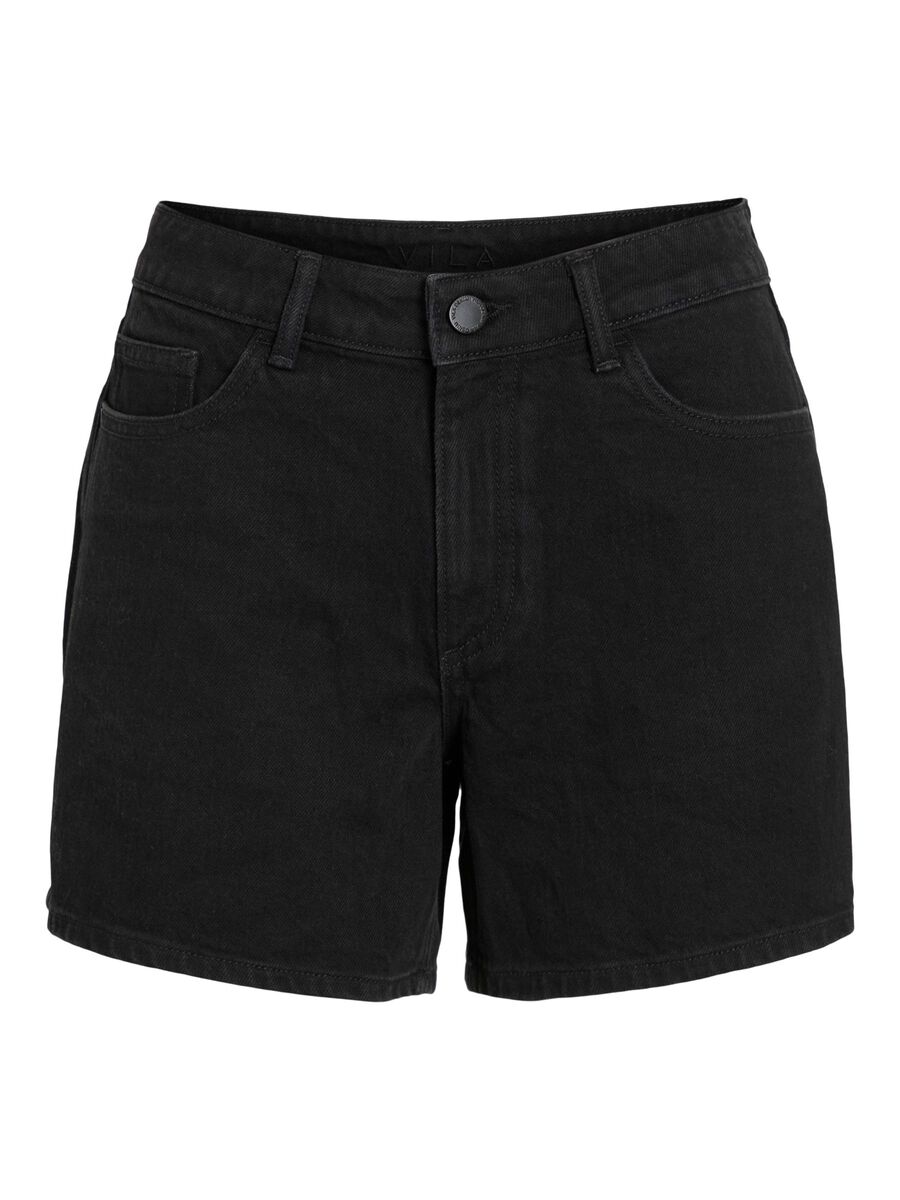 VILA VIJAF MID WAIST DENIM SHORTS, Black Denim, highres - 14111887_BlackDenim_1233478_001.jpg