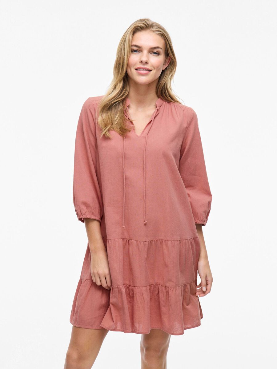 VILA VIPETRA 3/4 SLEEVED SHORT DRESS, Brick Dust, highres - 14109524_BrickDust_003.jpg