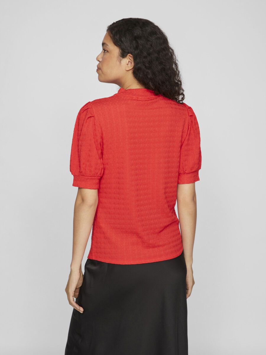 VILA HIGH NECK SHORT SLEEVED TOP, Tomato, highres - 14105973_Tomato_004.jpg