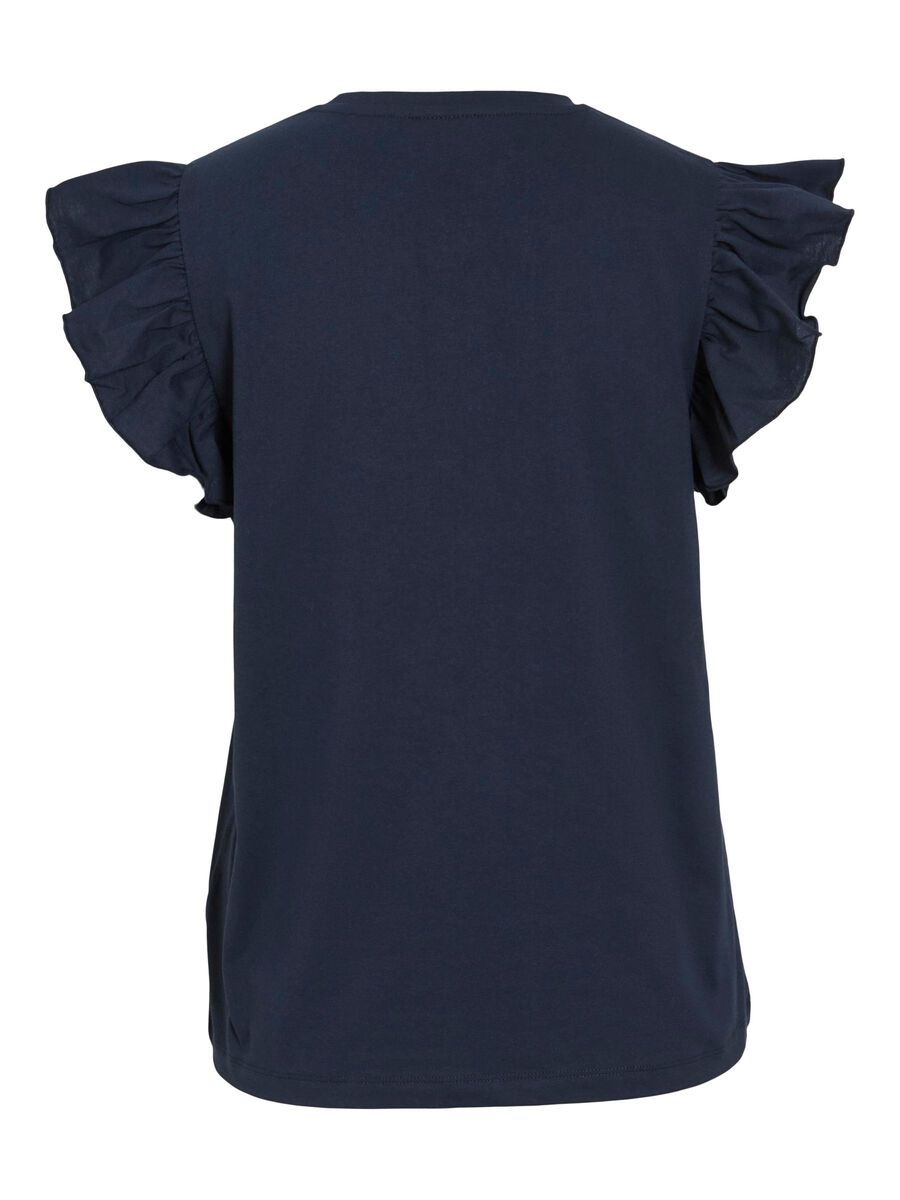 VILA VISUMMER ROUND NECK CAP SLEEVE TOP, Navy Blazer, highres - 14111867_NavyBlazer_002.jpg