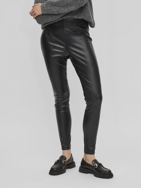 Vila HIGH WAISTED FAUX LEATHER LEGGINGS, Black, highres - 14080287_Black_003.jpg