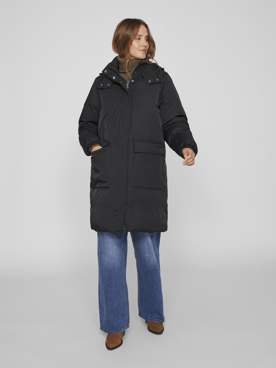 TALL - HOODED DOWN COAT | Black | VILA®