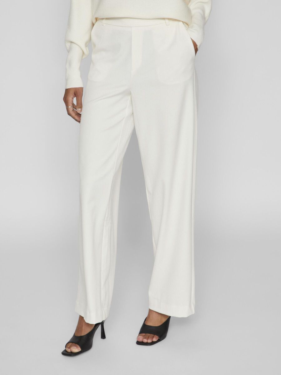 Vila HIGH WAIST PANTALONI GAMBA AMPIA, Egret, highres - 14087407_Egret_003.jpg