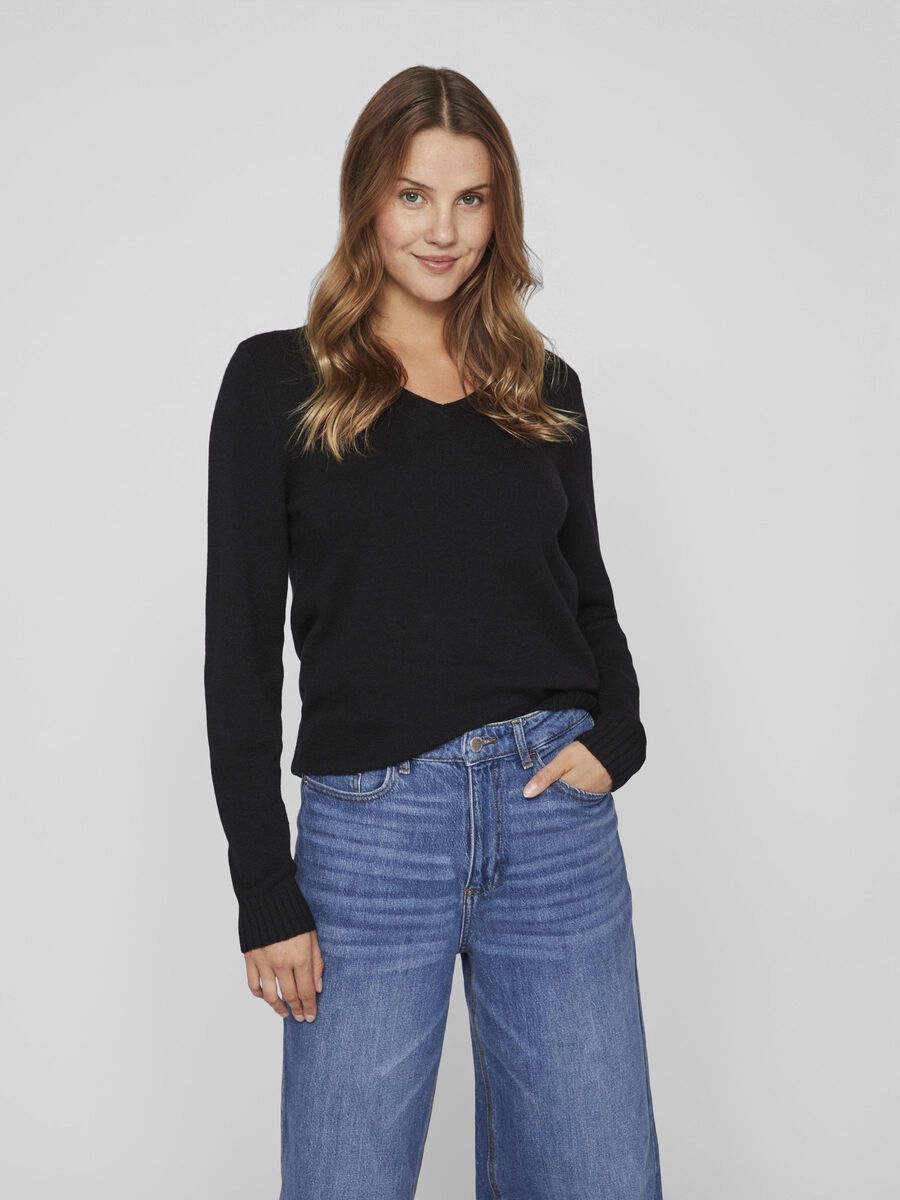 Vila V-HALS STRIKKET PULLOVER, Black, highres - 14042769_Black_003.jpg