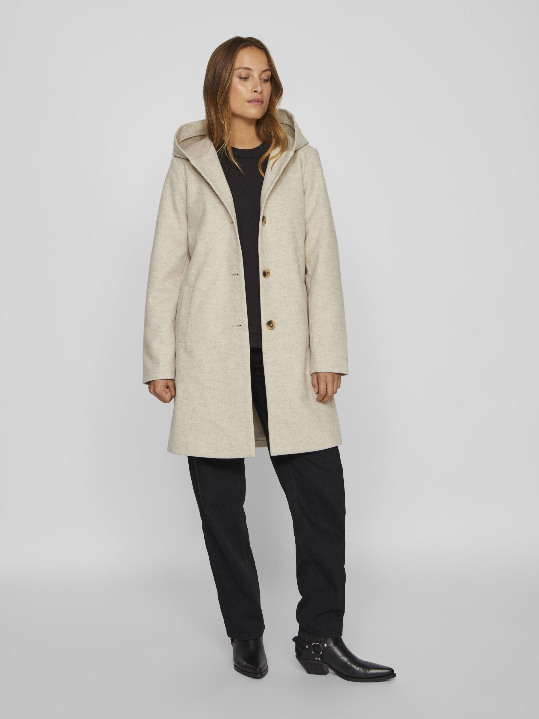 HOODED BELTED COAT Brown VILA