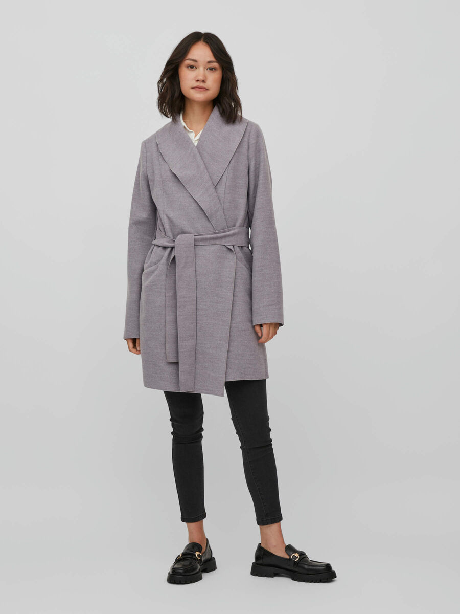 Vila PETITE - TIE WAIST COAT, Light Grey Melange, highres - 14080278_LightGreyMelange_003.jpg