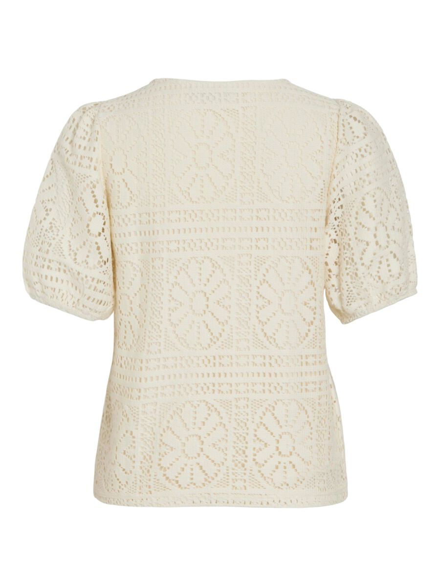 VILA VIMERINDA ROUND NECK TOP A MANICHE CORTE, Birch, highres - 14110924_Birch_002.jpg