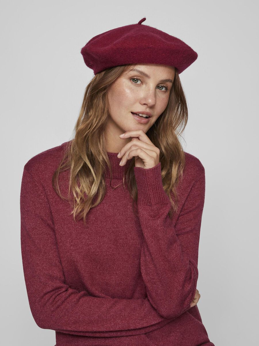 Vila KNITTED BERET, Beet Red, highres - 14089079_BeetRed_003.jpg