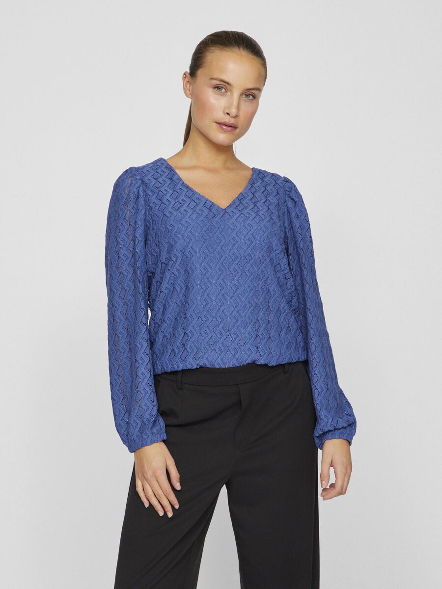 VILA V-NECK LONG SLEEVED TOP, Bijou Blue, highres - 14099604_BijouBlue_003.jpg