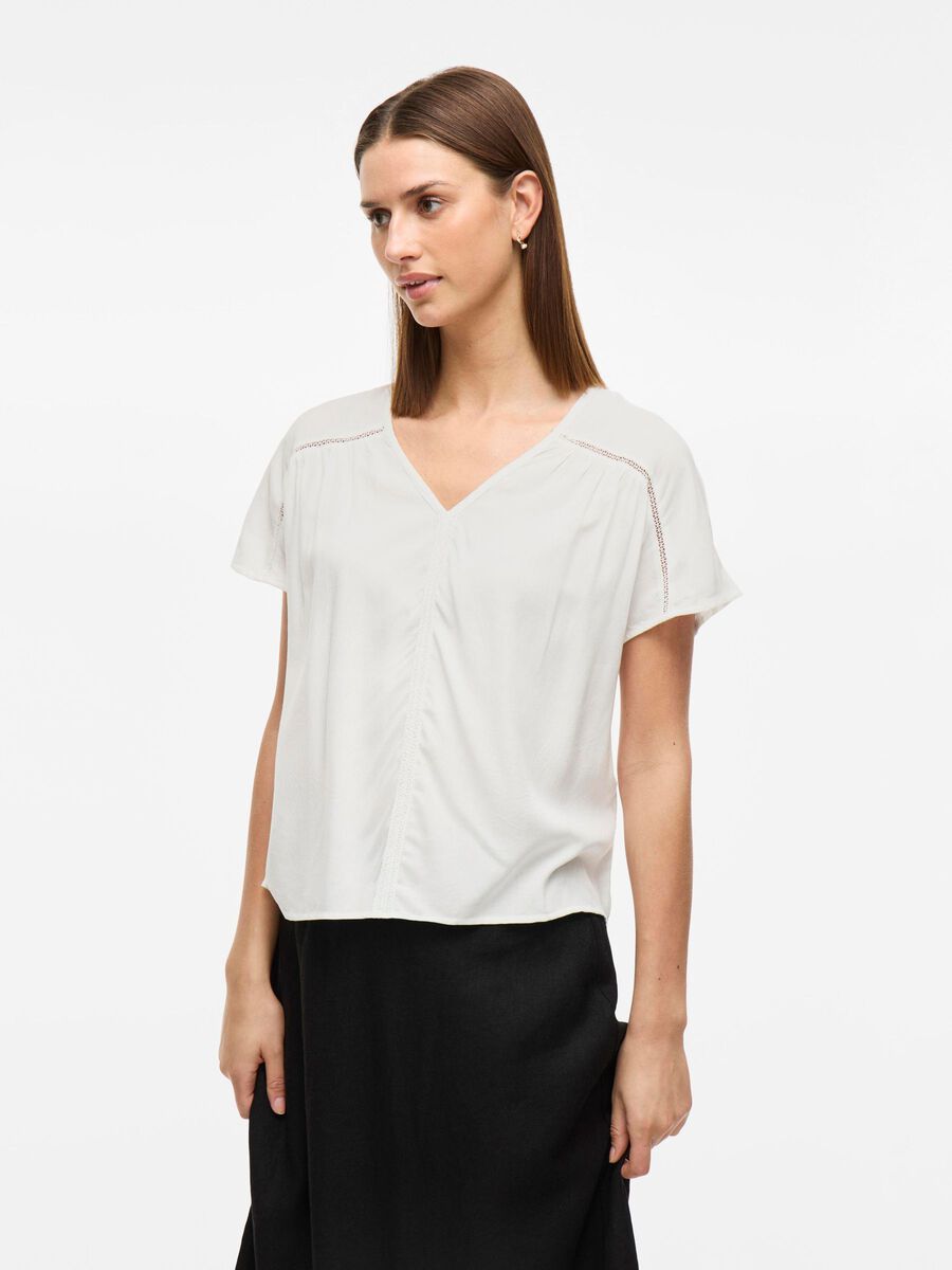 VILA V-NECK SHORT SLEEVED TOP, Snow White, highres - 14106951_SnowWhite_003.jpg
