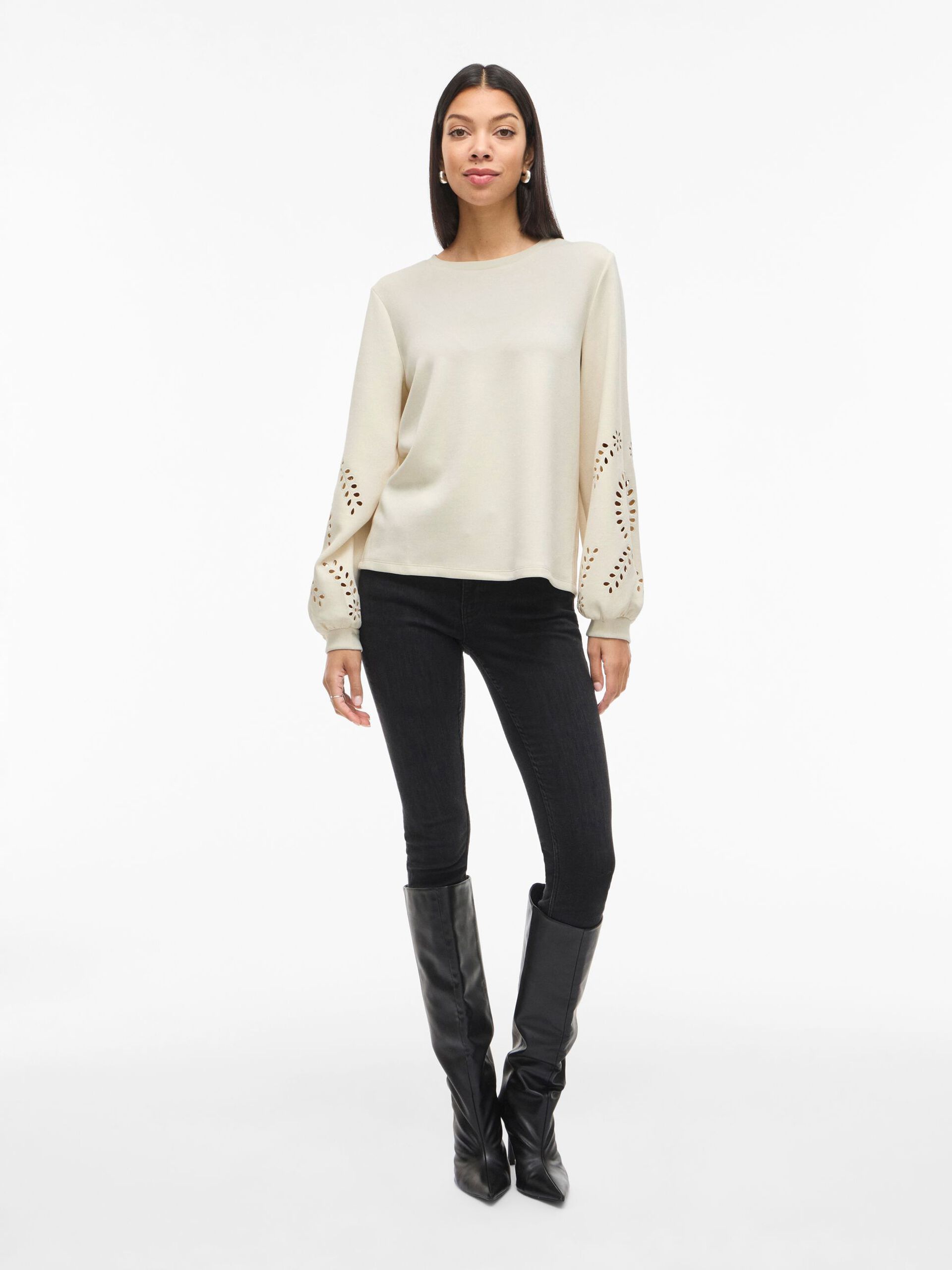 Carousel image - VISANDY RONDE HALS SWEATSHIRT MET LANGE MOUWEN, Birch | 4