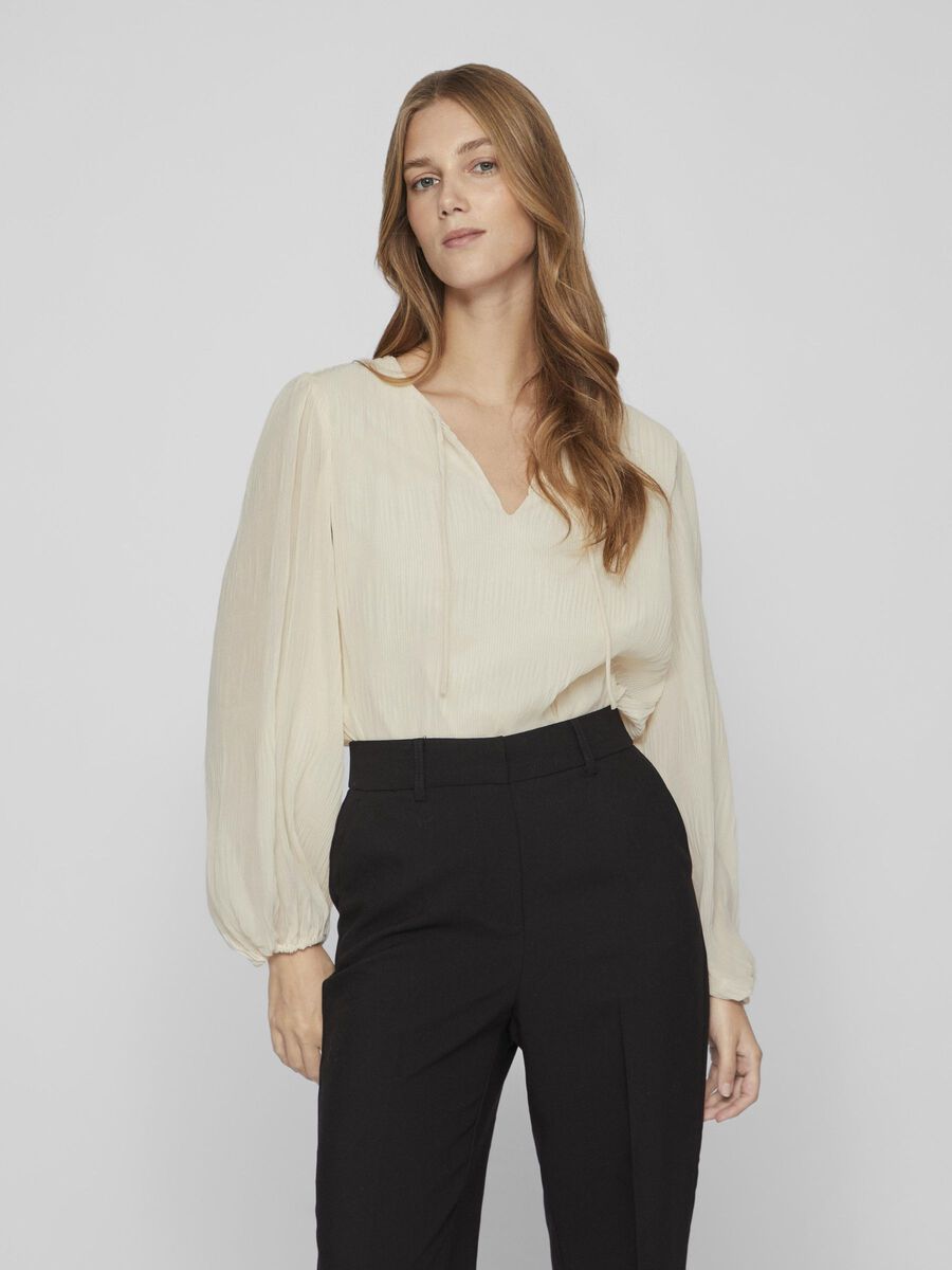 Vila TIE NECK LONG SLEEVED BLOUSE, Birch, highres - 14091348_Birch_003.jpg
