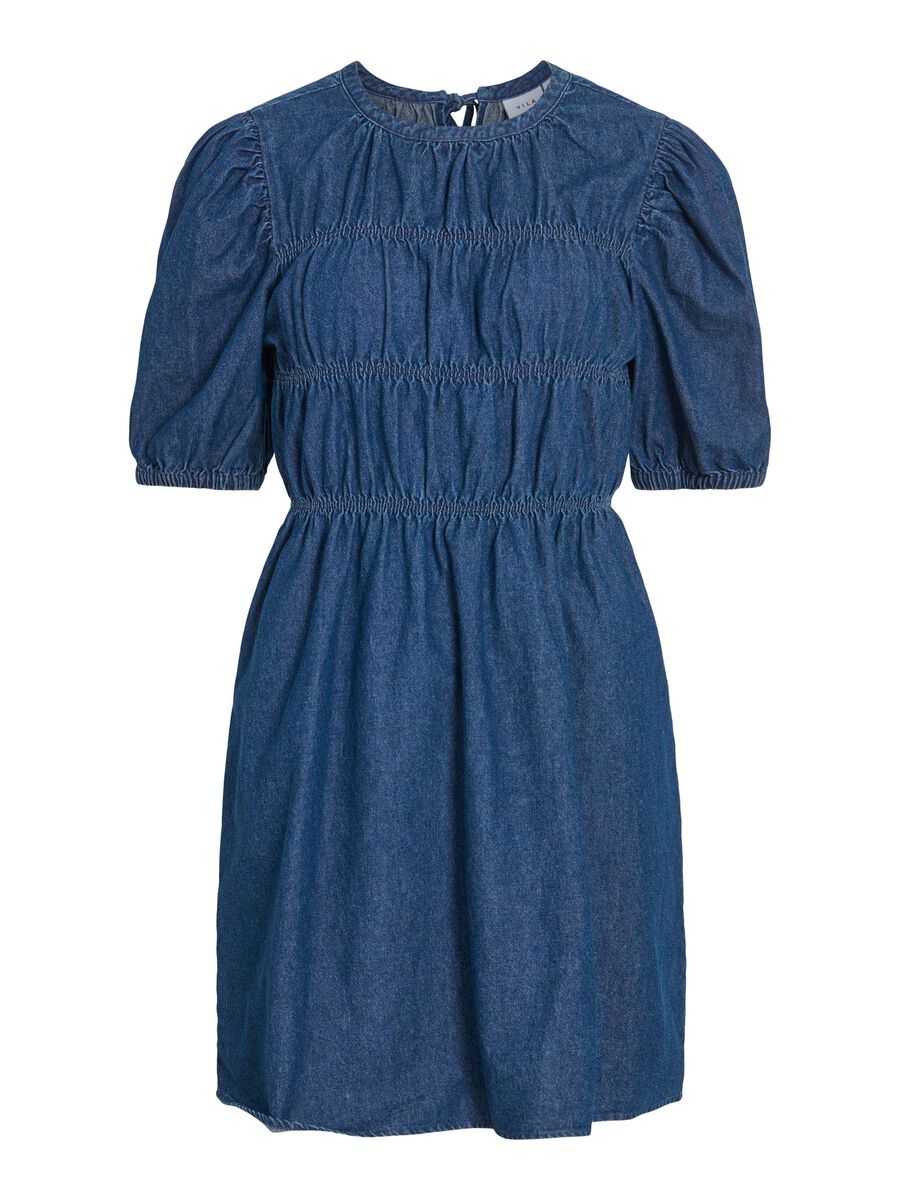 VILA VIHEIDI KURZES JEANSKLEID, Dark Blue Denim, highres - 14111870_DarkBlueDenim_001.jpg