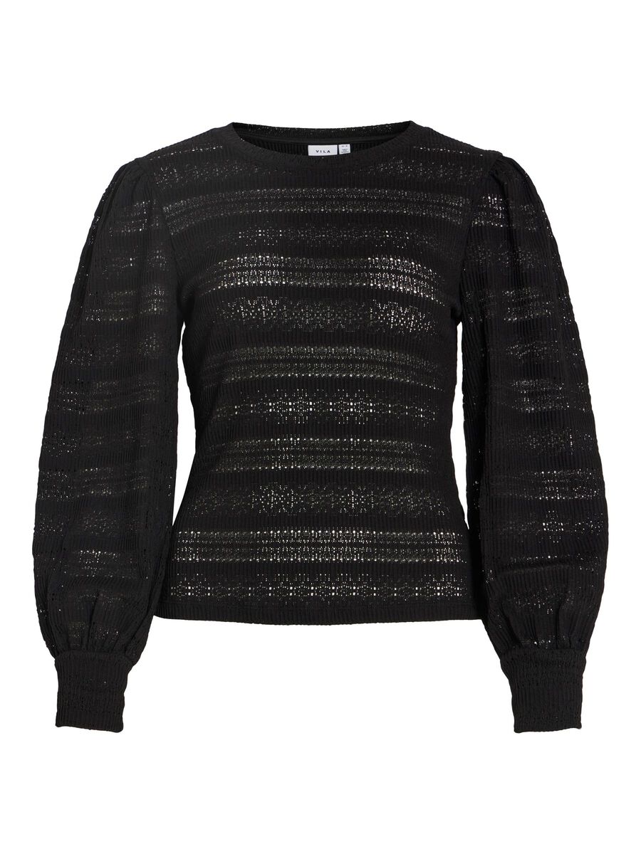 VILA ROUND NECK LONG SLEEVED TOP, Black, highres - 14109892_Black_001.jpg