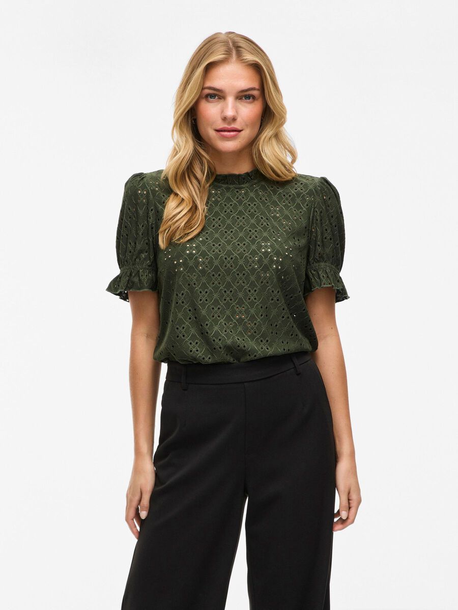 VILA EMBROIDERED SHORT SLEEVED TOP, Deep Depths, highres - 14070251_DeepDepths_003.jpg