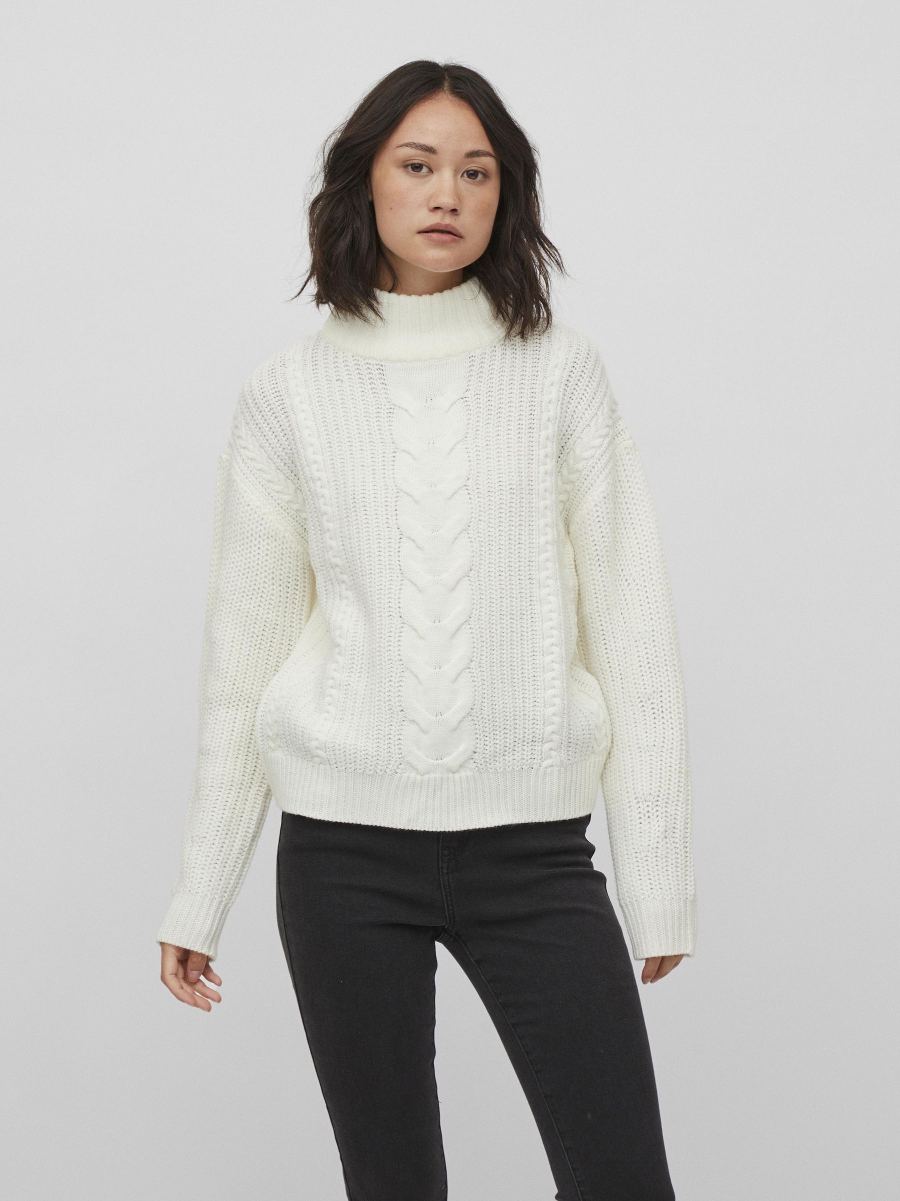 PETITE HIGH NECK KNITTED PULLOVER White VILA