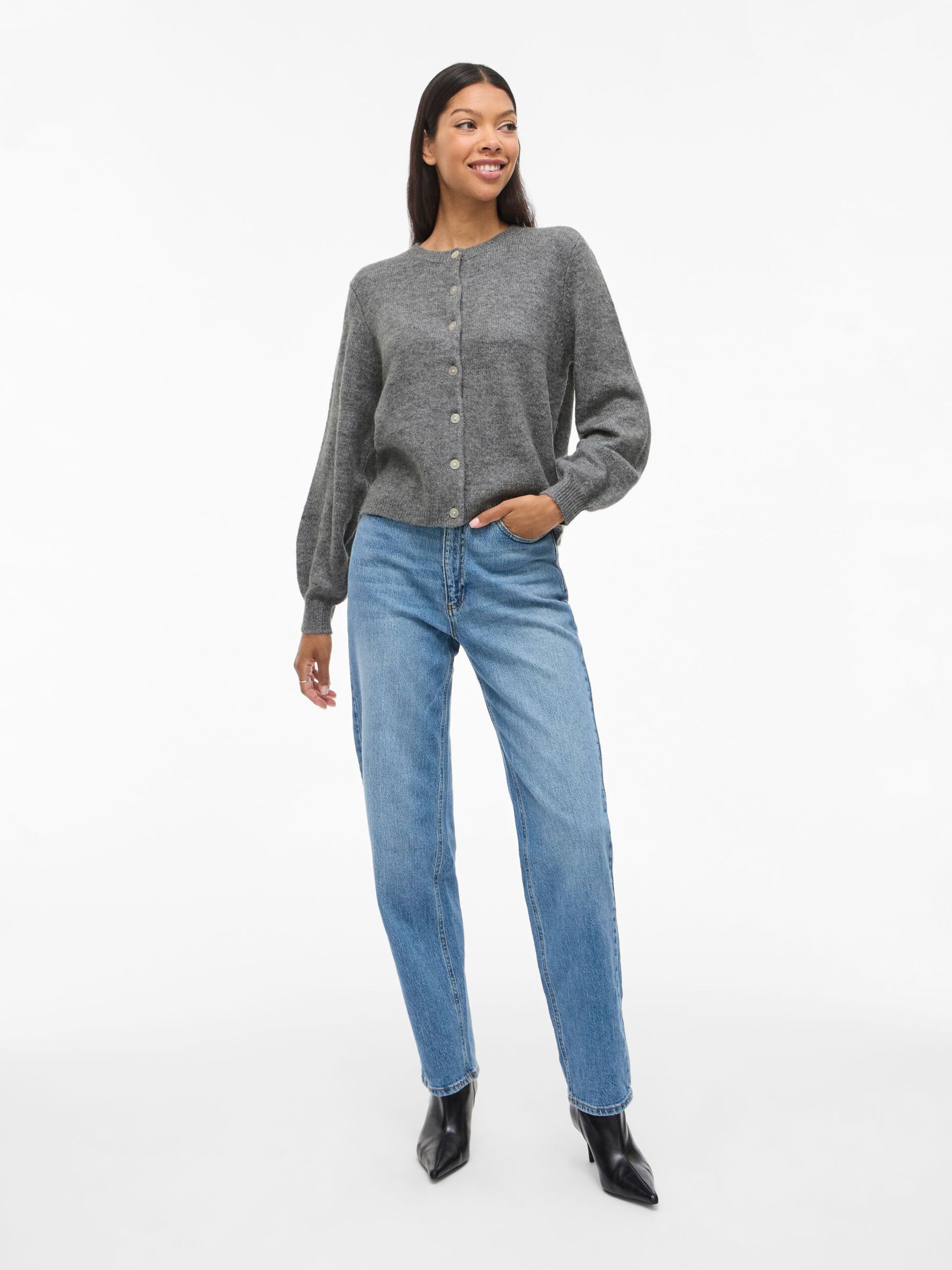 Carousel image - VIGLADYS KNITTED CARDIGAN, Medium Grey Melange | 4