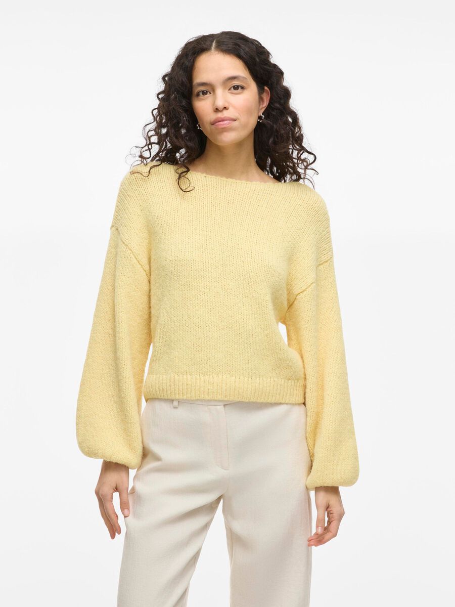 VILA BALLOON SLEEVED KNITTED JUMPER, Pale Banana, highres - 14087558_PaleBanana_003.jpg