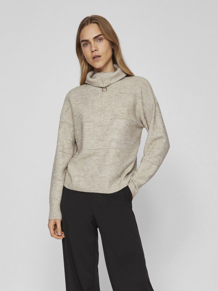 Vila ZIP TURTLENECK KNITTED PULLOVER, Natural Melange, highres - 14092268_NaturalMelange_003.jpg