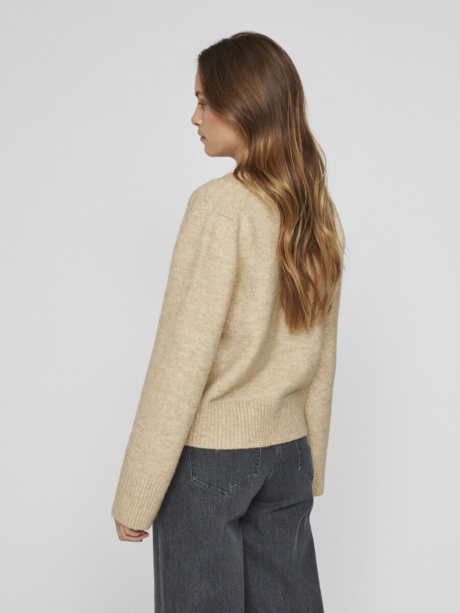 VILA V-NECK KNITTED CARDIGAN, Natural Melange, highres - 14108398_NaturalMelange_004.jpg