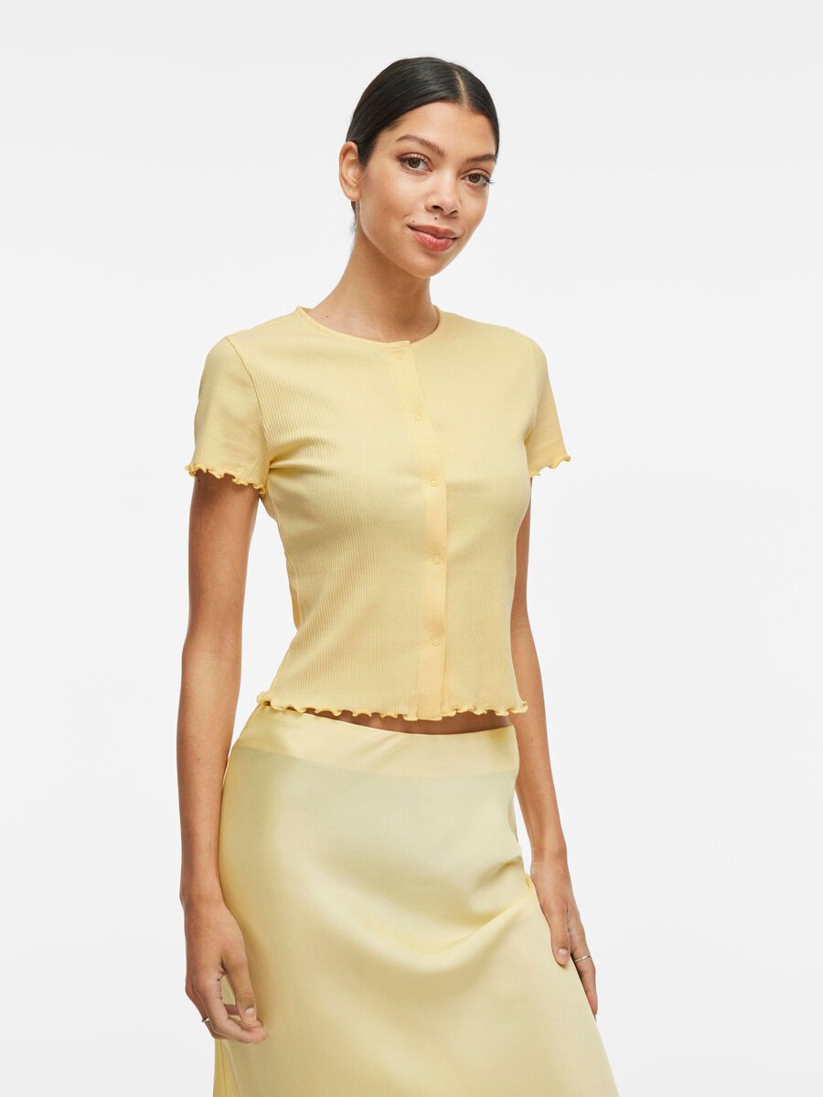 VILA BUTTONED SHORT SLEEVED TOP, Pale Banana, highres - 14105092_PaleBanana_003.jpg
