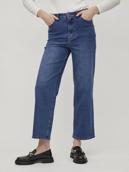 Vila HIGH WAISTED WIDE FIT JEANS, Medium Blue Denim, highres - 14073202_MediumBlueDenim_003.jpg
