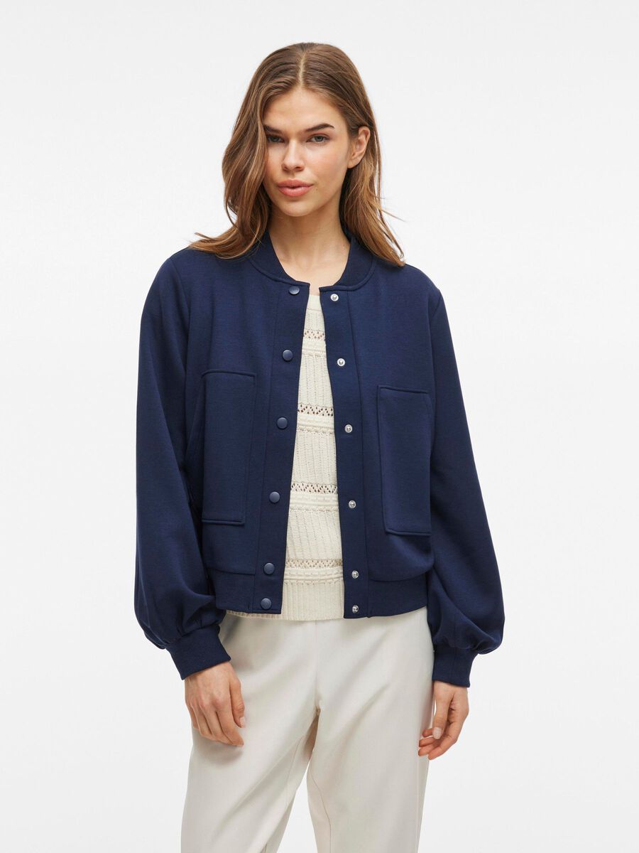 VILA BUTTONED BOMBER JACKET, Navy Blazer, highres - 14107437_NavyBlazer_003.jpg