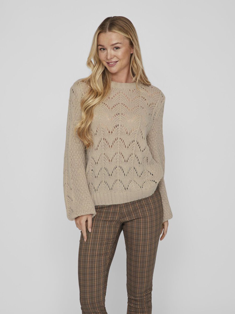Vila DETAILED KNITTED PULLOVER, Natural Melange, highres - 14075366_NaturalMelange_003.jpg